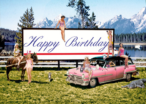 Happy Birthday Pink Cadillac Greeting Card by Max Hernn